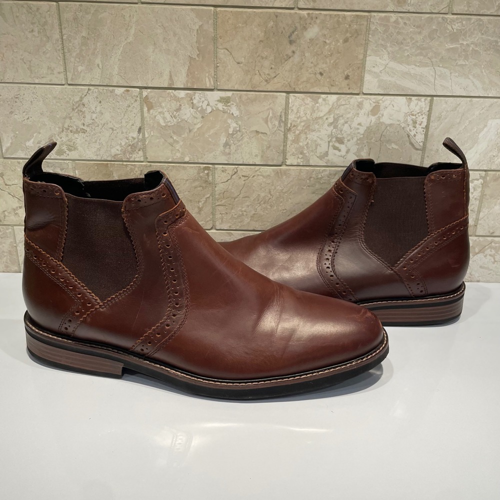 Nunn Bush Mens Brown Leather Brogue Chelsea Boots Slip On Size 12M 84778